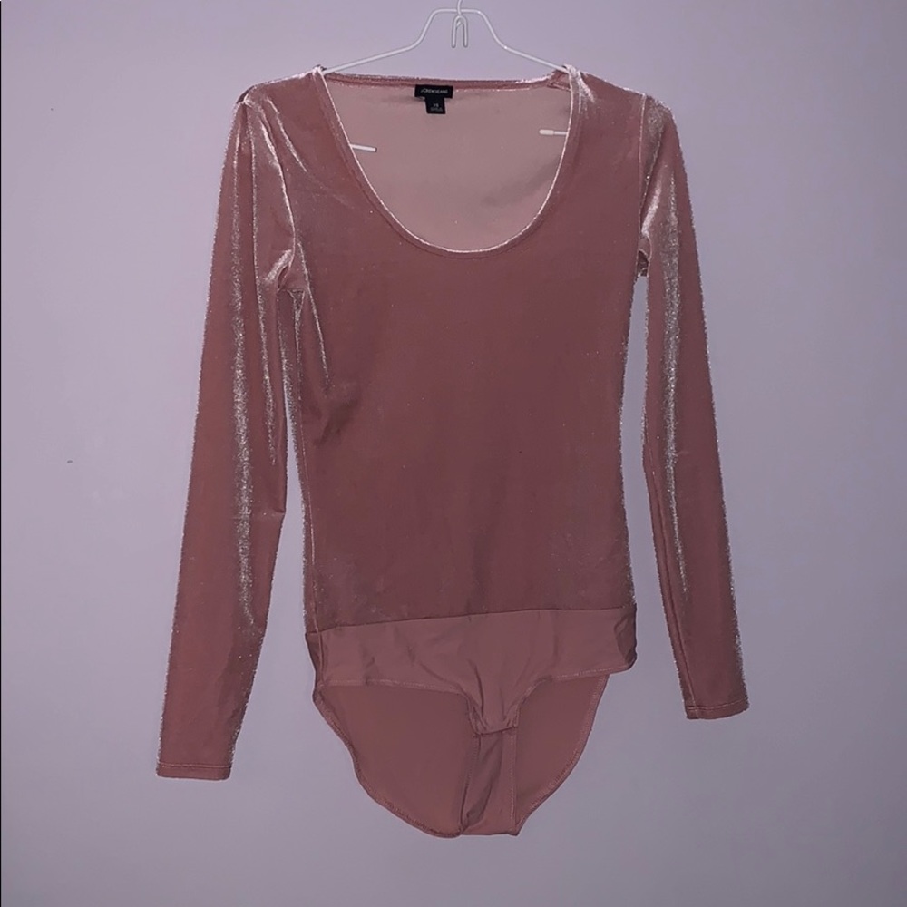 JCREW scoop neck pink velvet bodysuit